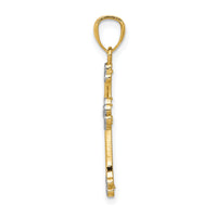 14k w/Rhodium Diamond-cut Filigree Cross Pendant-K6266