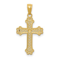 14k w/Rhodium Diamond-cut Filigree Cross Pendant-K6266