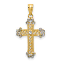 14k w/Rhodium Diamond-cut Filigree Cross Pendant-K6266