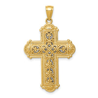 14k w/Rhodium Reversible Diamond-cut Filigree Cross Pendant-K6267