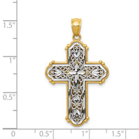 14k w/Rhodium Reversible Diamond-cut Filigree Cross Pendant-K6267