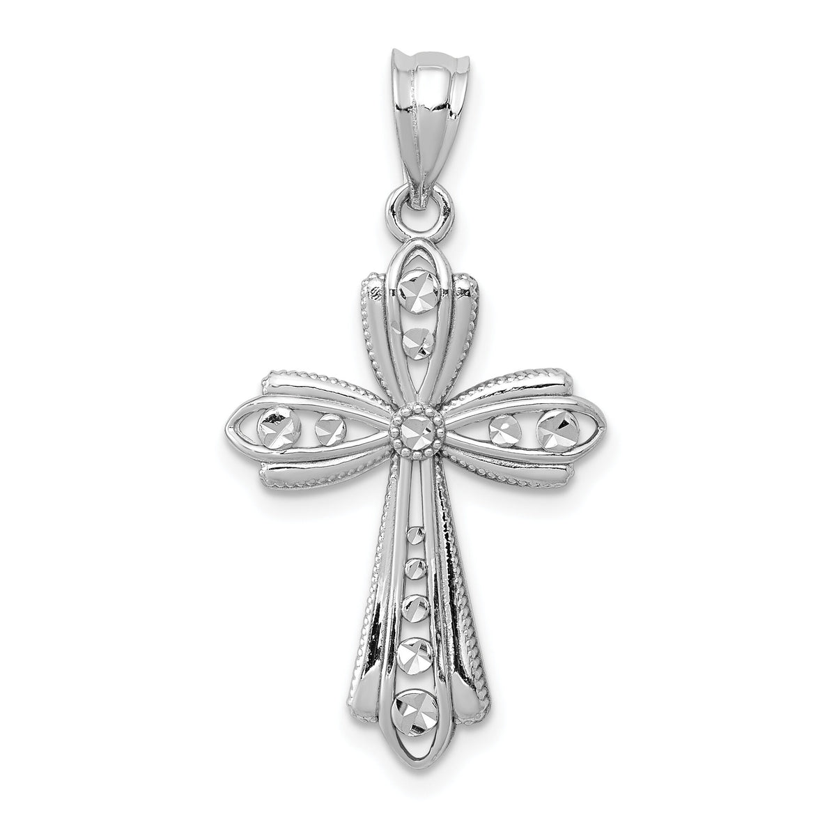 14k White Gold Polished D/C Fancy Cross Pendant-K6270