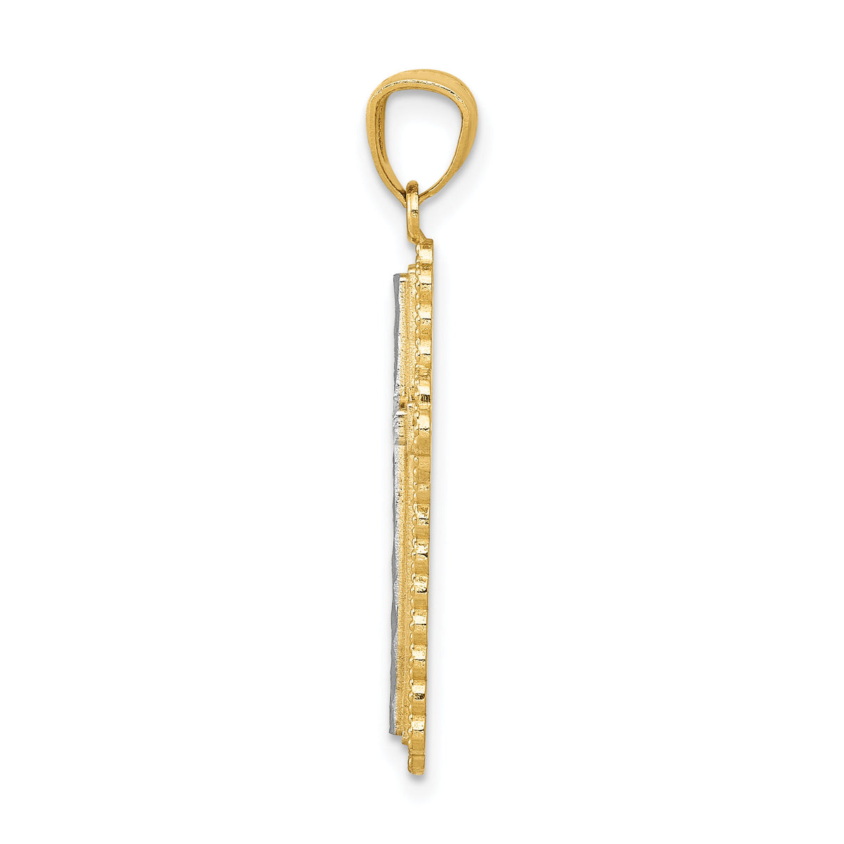 14k w/Rhodium Diamond-cut Budded Cross Pendant-K6271