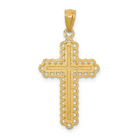 14k w/Rhodium Diamond-cut Budded Cross Pendant-K6271