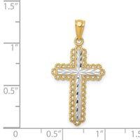 14k w/Rhodium Diamond-cut Budded Cross Pendant-K6271