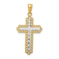 14k w/Rhodium Diamond-cut Budded Cross Pendant-K6271
