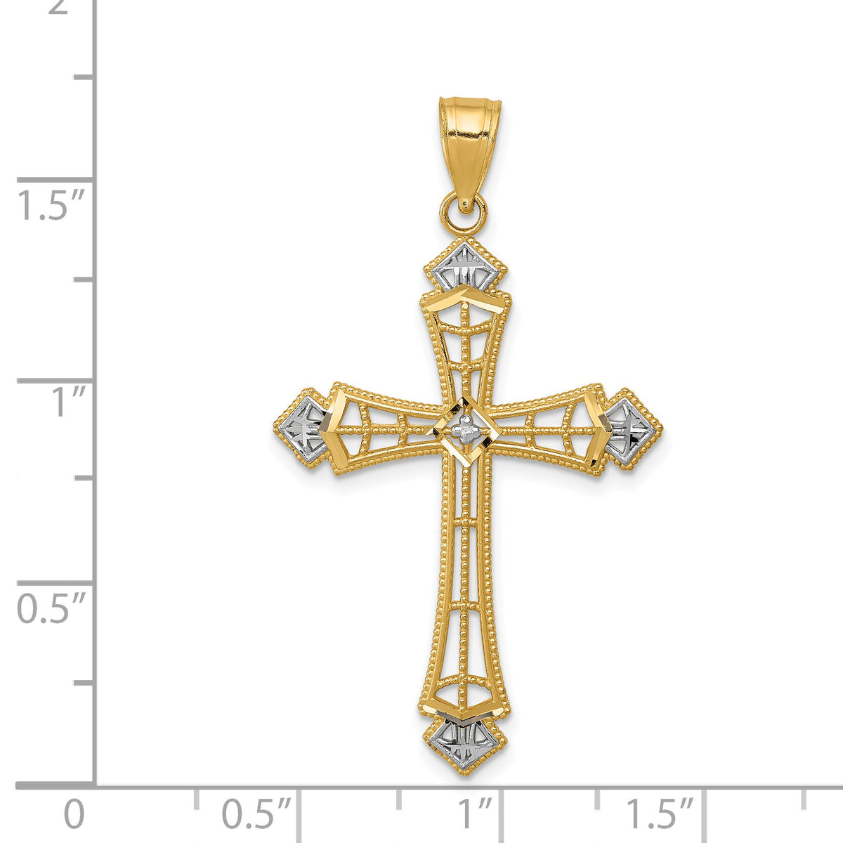 14k w/Rhodium Diamond-cut Cross Pendant-K6275