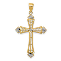 14k w/Rhodium Diamond-cut Cross Pendant-K6275