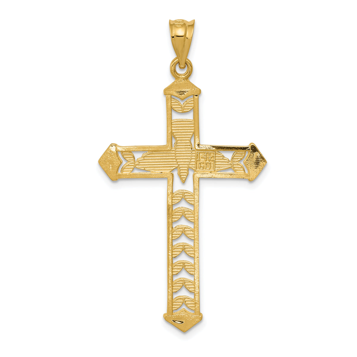 14K W/Rhodium Polished Diamond-Cut Dove Cross Pendant-K6278