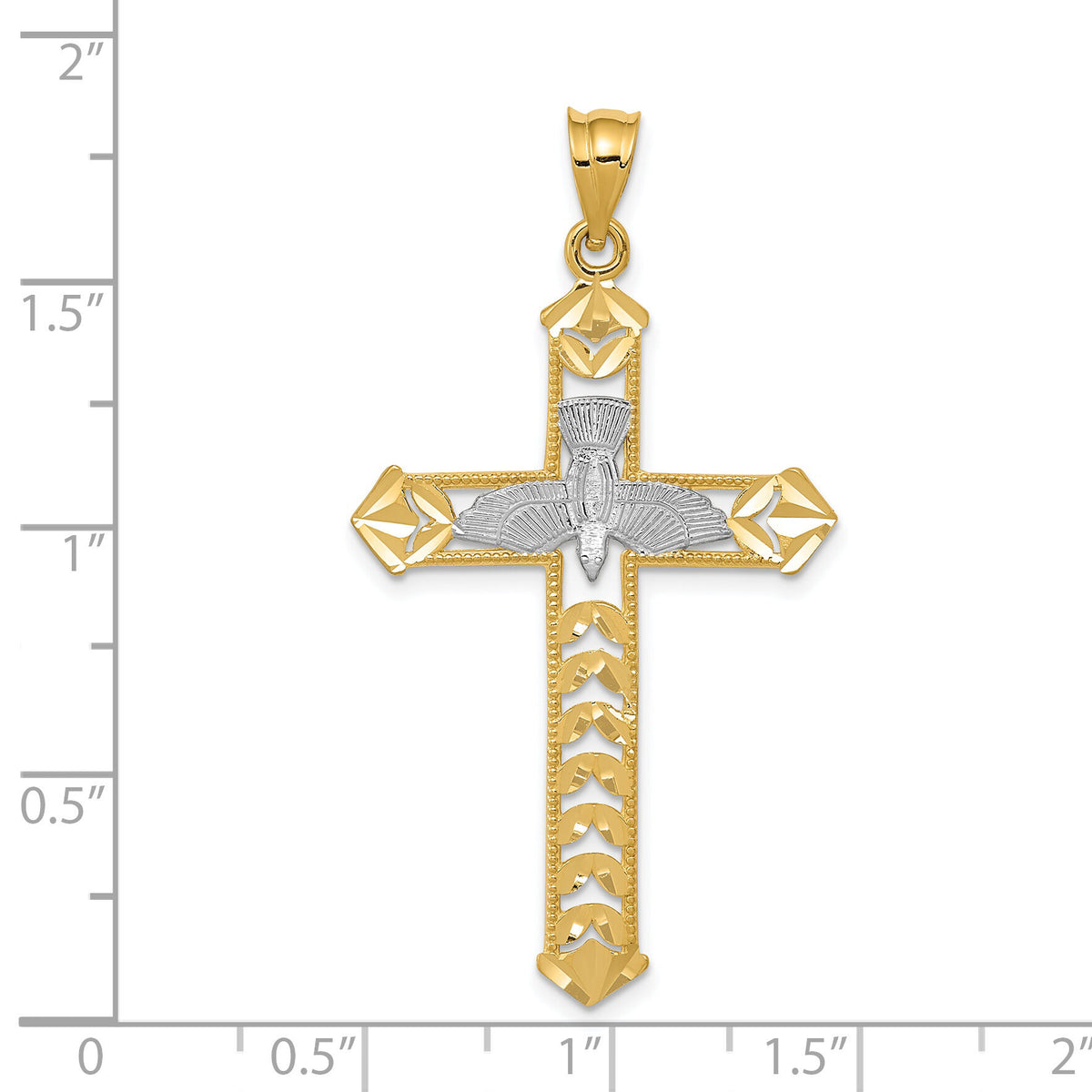 14K W/Rhodium Polished Diamond-Cut Dove Cross Pendant-K6278