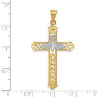 14K W/Rhodium Polished Diamond-Cut Dove Cross Pendant-K6278