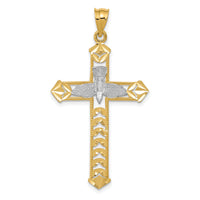 14K W/Rhodium Polished Diamond-Cut Dove Cross Pendant-K6278