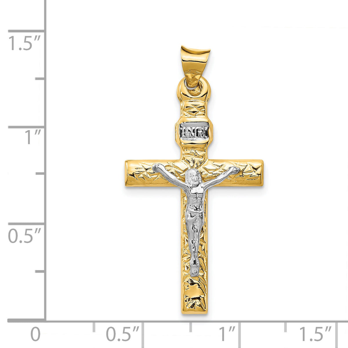 14k Two-Tone and Rhodium INRI Crucifix Pendant-K6294