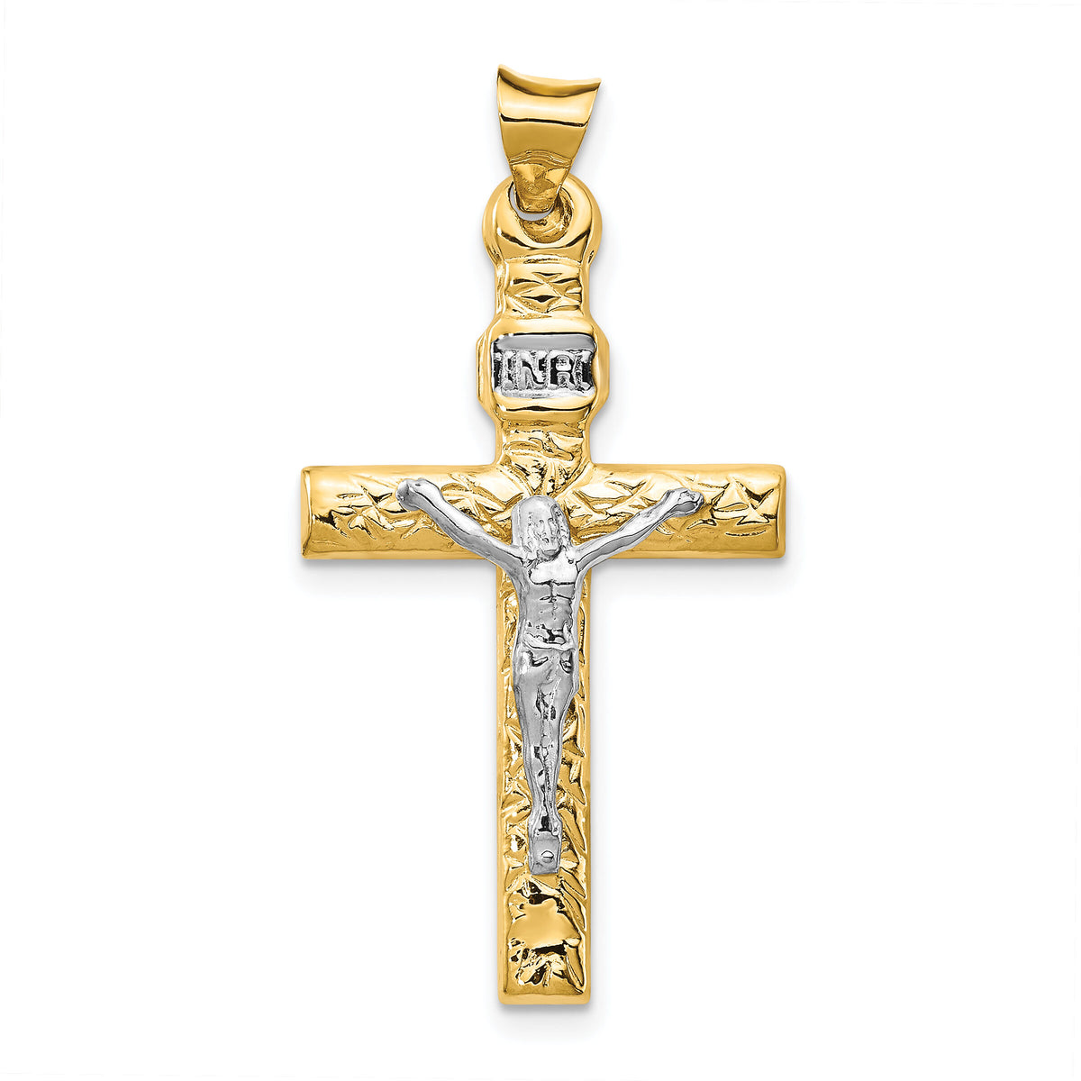 14k Two-Tone and Rhodium INRI Crucifix Pendant-K6294