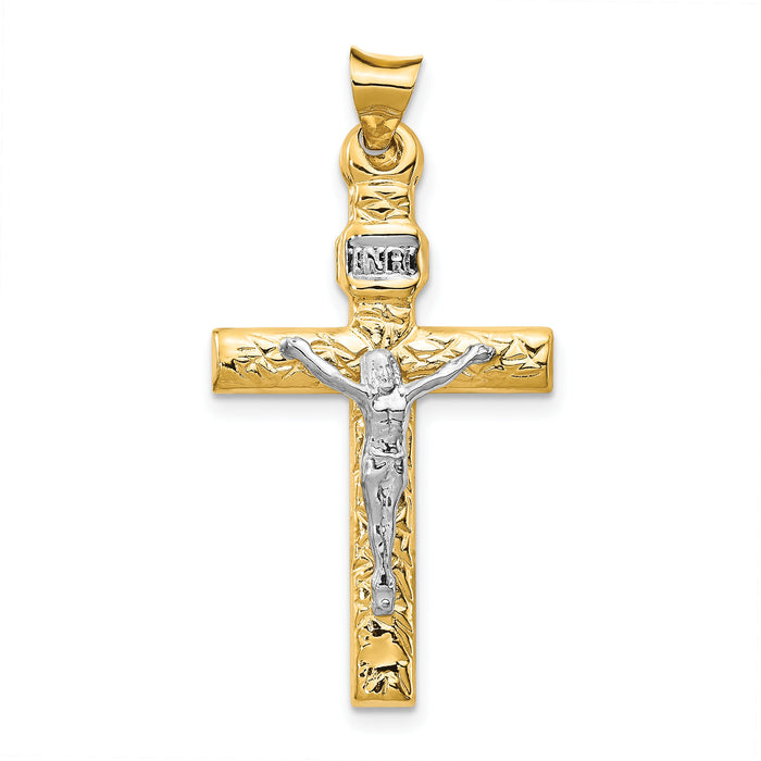 14k Two-Tone and Rhodium INRI Crucifix Pendant-K6294