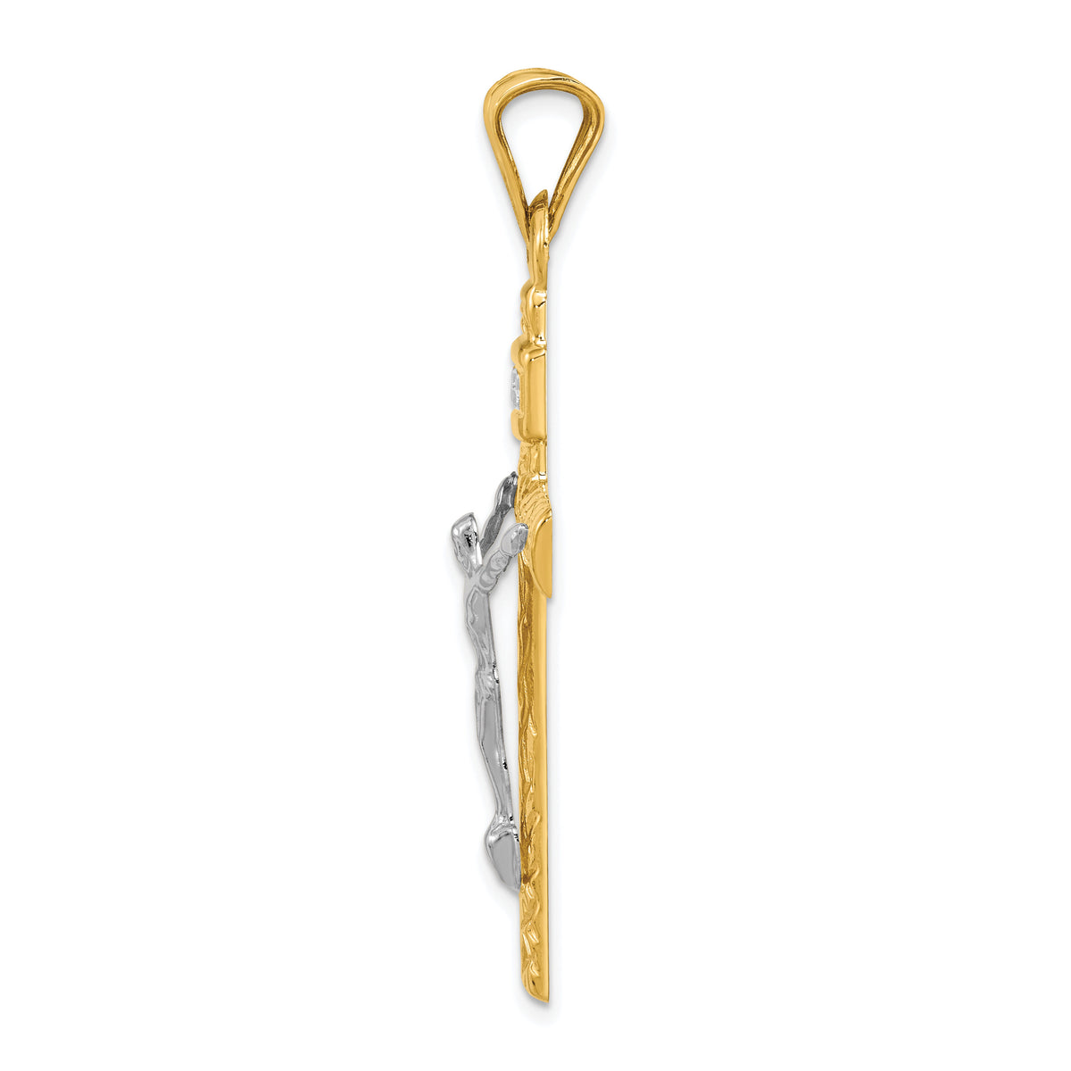 14K Two-Tone w/Rhodium Crucifix Pendant-K6295