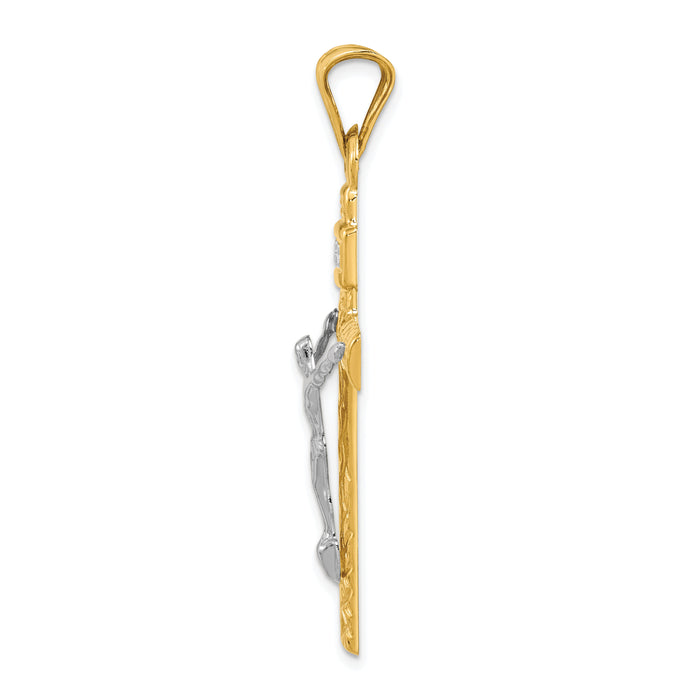 14K Two-Tone w/Rhodium Crucifix Pendant-K6295