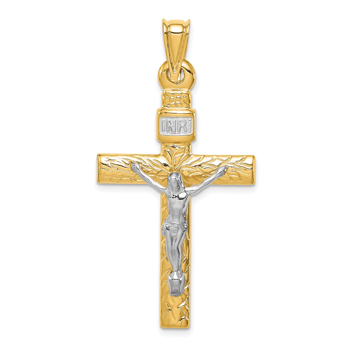 14K Two-Tone w/Rhodium Crucifix Pendant-K6295