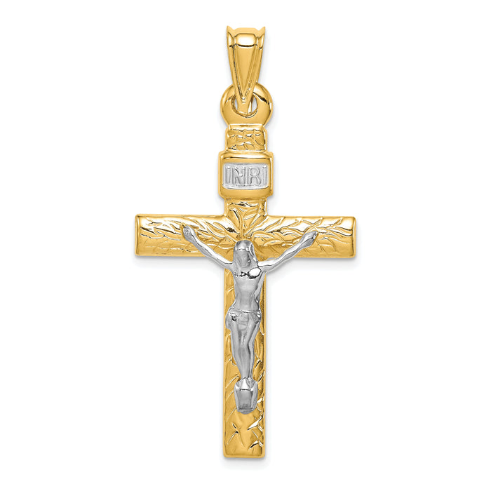 14K Two-Tone w/Rhodium Crucifix Pendant-K6295