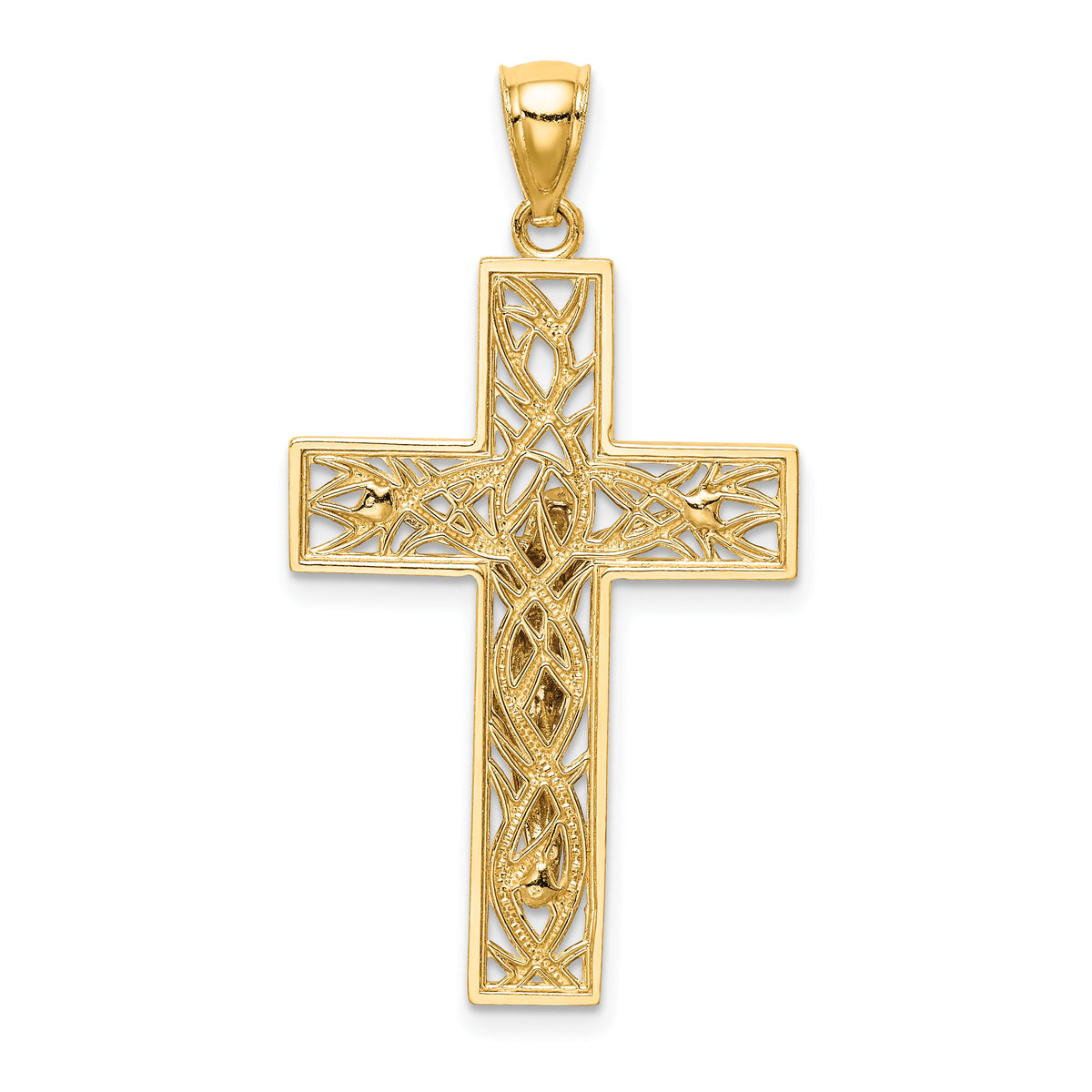 14K Two-Tone Satin Polished D/C Crucifix W/Vines Pendant-K6300