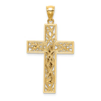 14K Two-Tone Satin Polished D/C Crucifix W/Vines Pendant-K6300