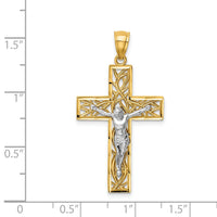 14K Two-Tone Satin Polished D/C Crucifix W/Vines Pendant-K6300