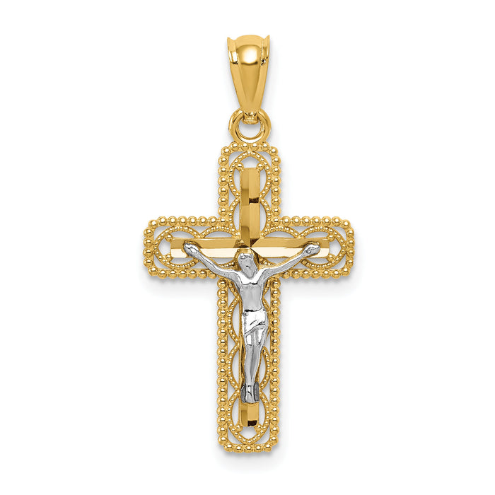 14k Two-tone Polished Crucifix Pendant-K6301