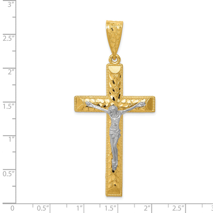 14k Two-tone Diamond-cut Crucifix Pendant-K6302