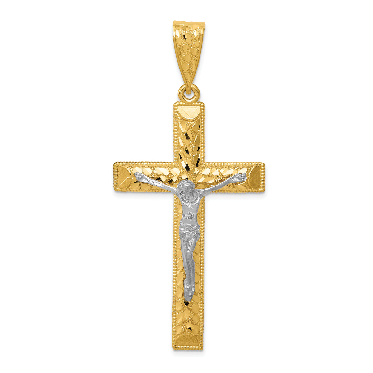 14k Two-tone Diamond-cut Crucifix Pendant-K6302