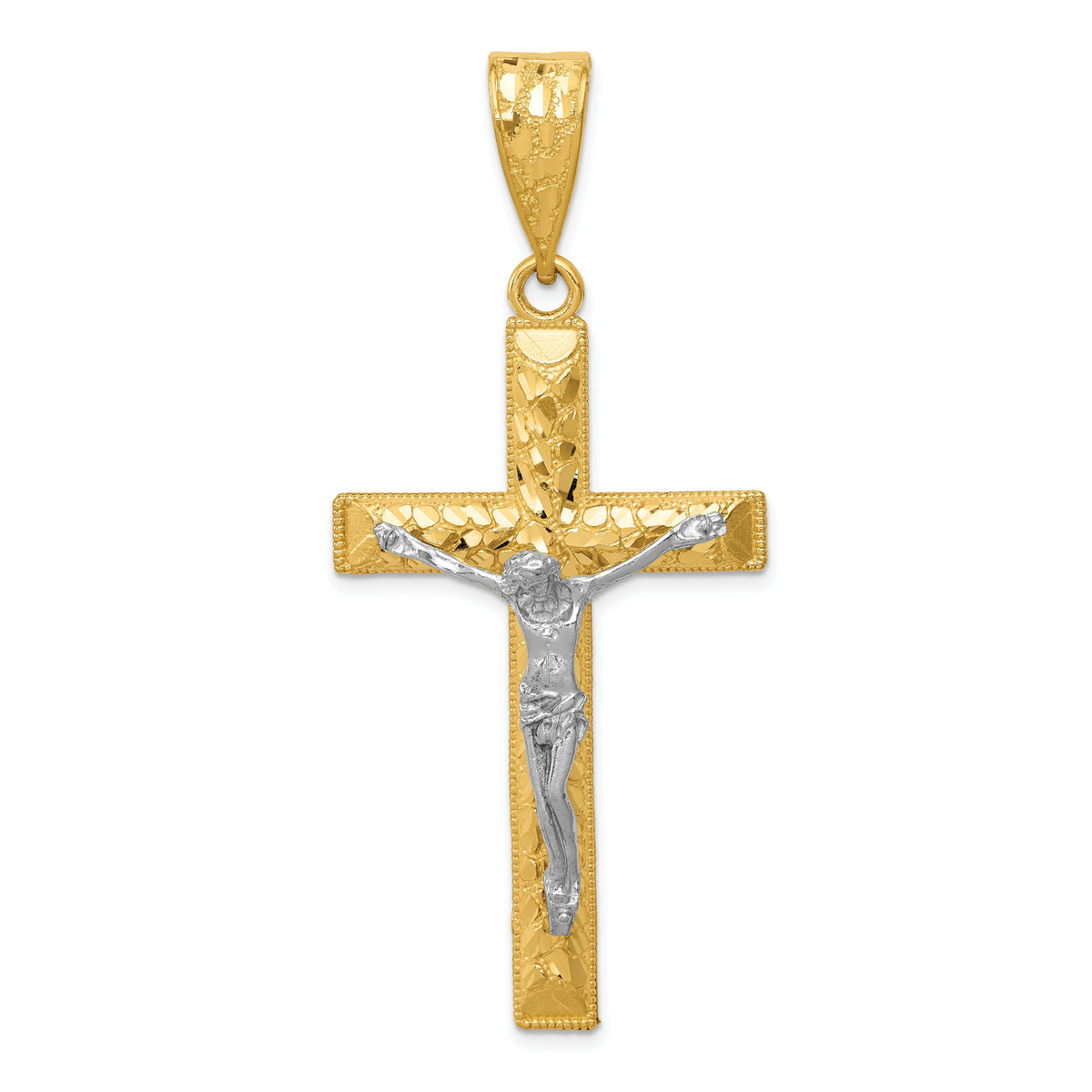 14k Two-tone Diamond-cut Crucifix Pendant-K6303