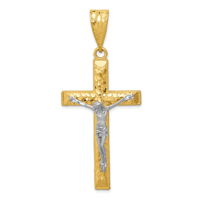 14k Two-tone Diamond-cut Crucifix Pendant-K6303