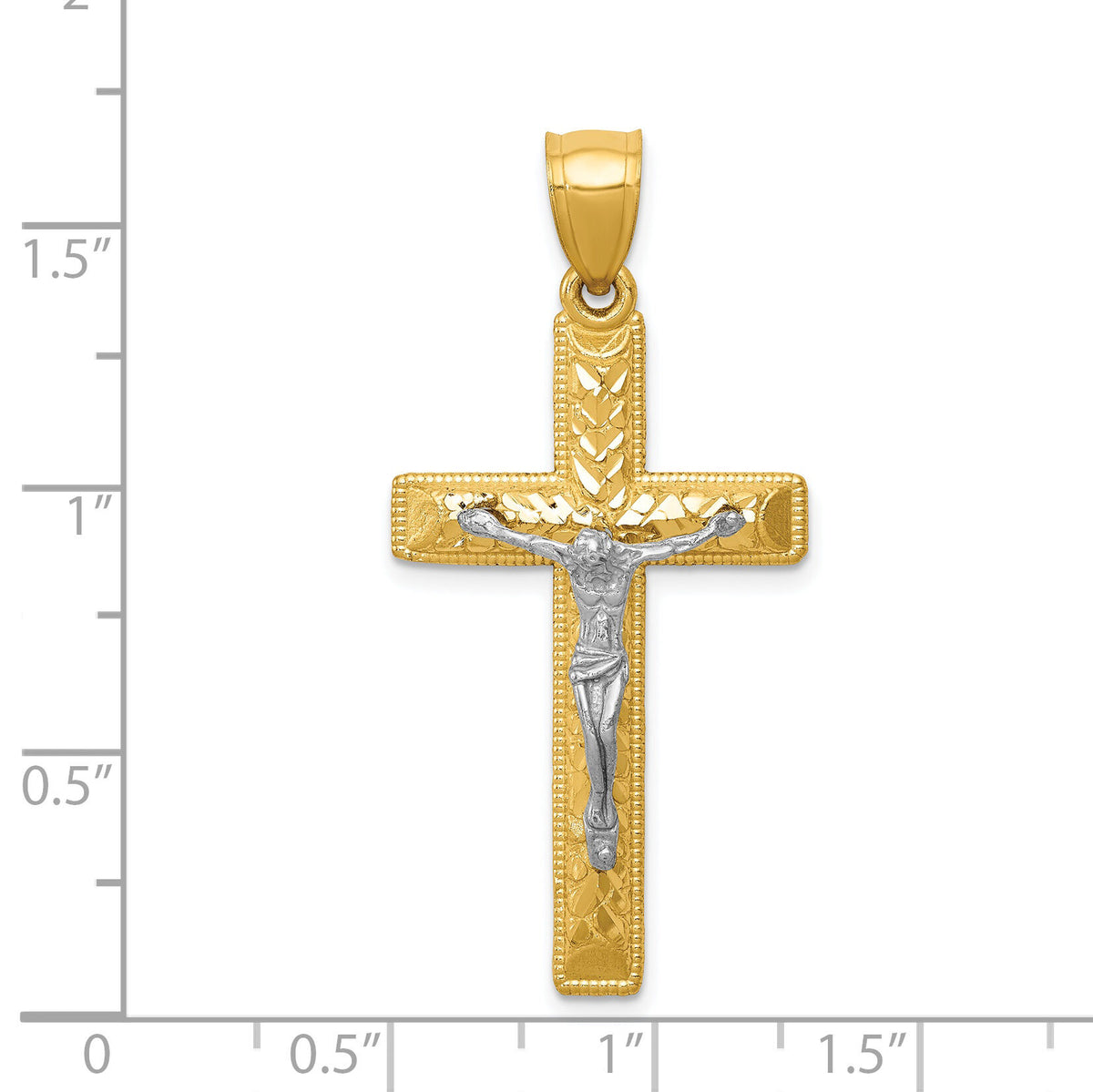 14k Two-tone Diamond Cut Crucifix Pendant-K6304