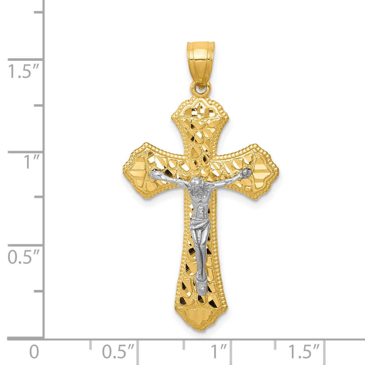 14k Two-tone Diamond-cut Passion Crucifix Pendant-K6305