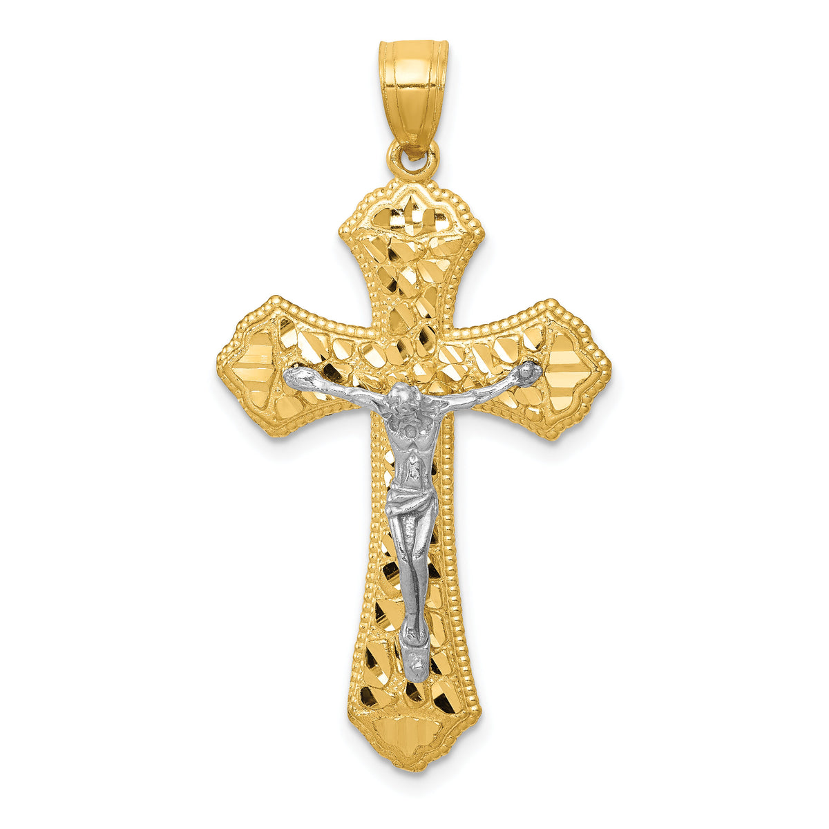 14k Two-tone Diamond-cut Passion Crucifix Pendant-K6305