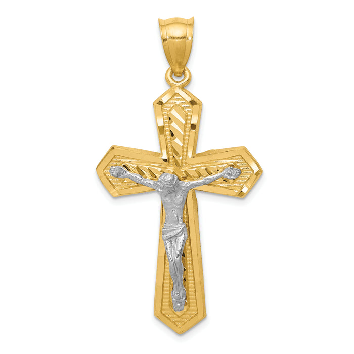 14k Two-tone Diamond-cut Passion Crucifix Pendant-K6313