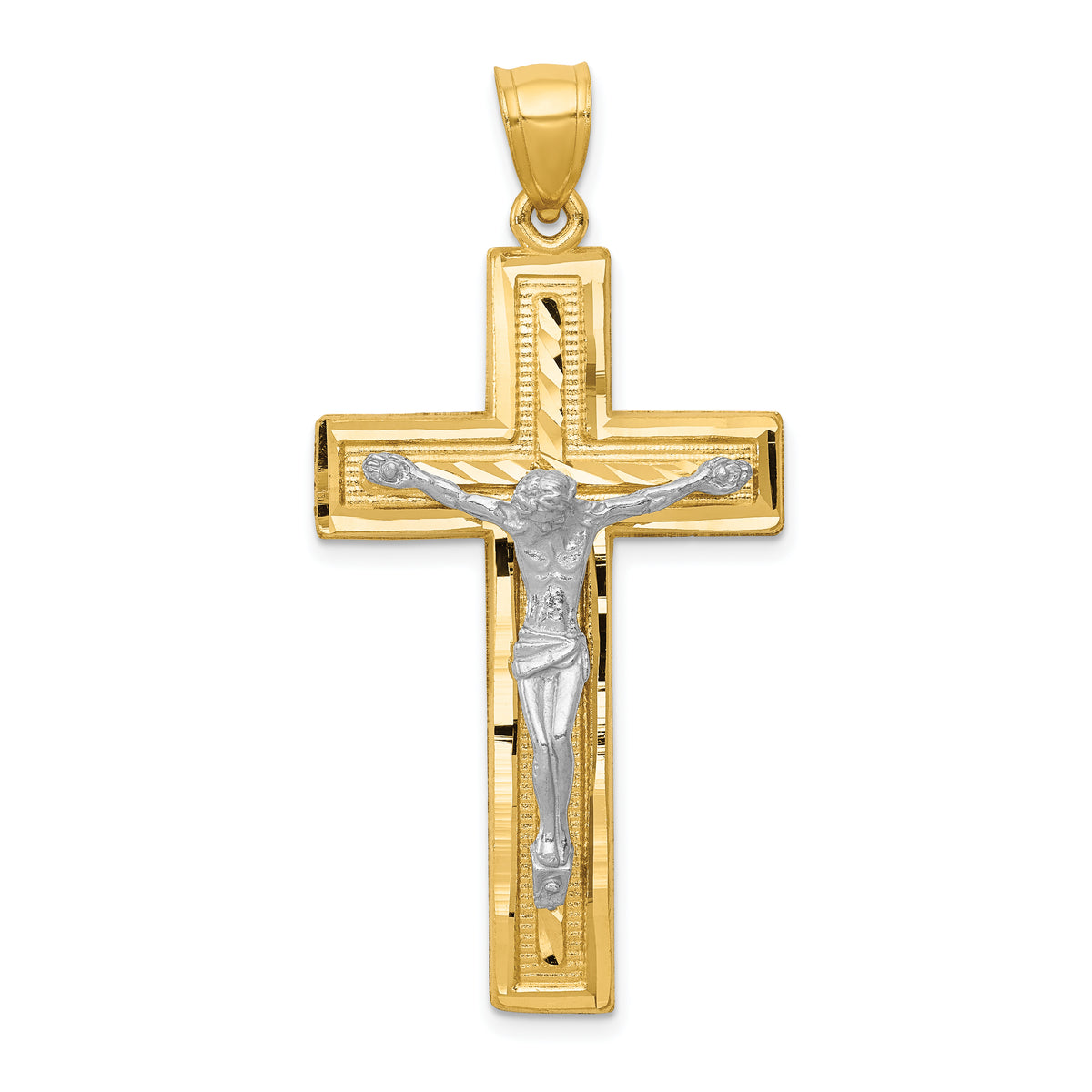 14k Two-tone Diamond-cut Latin Crucifix Pendant-K6314