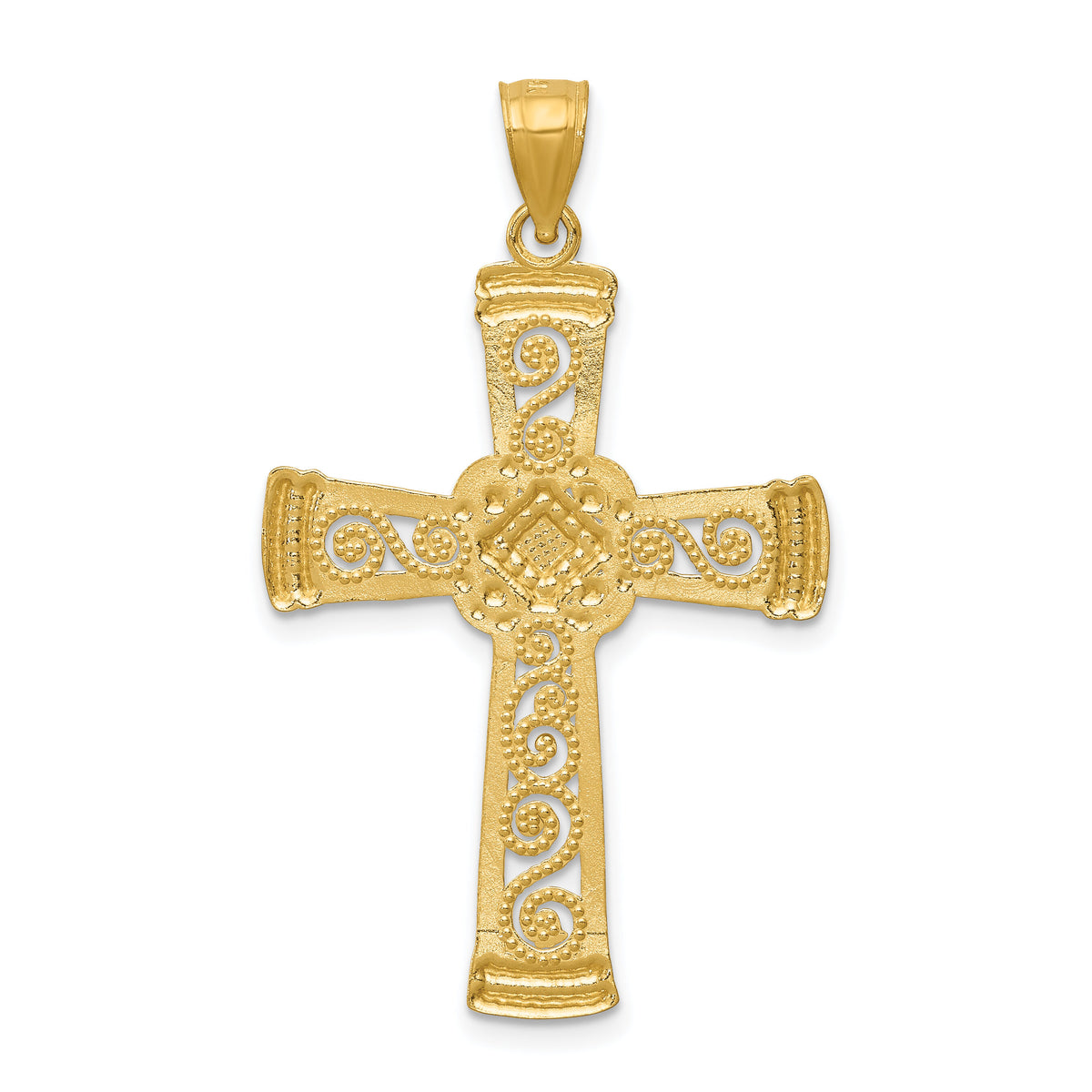 14k w/Rhodium Diamond-cut Filigree Cross Pendant-K6321