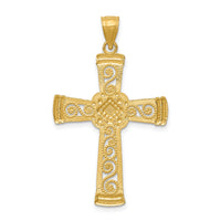 14k w/Rhodium Diamond-cut Filigree Cross Pendant-K6321