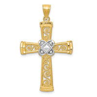 14k w/Rhodium Diamond-cut Filigree Cross Pendant-K6321