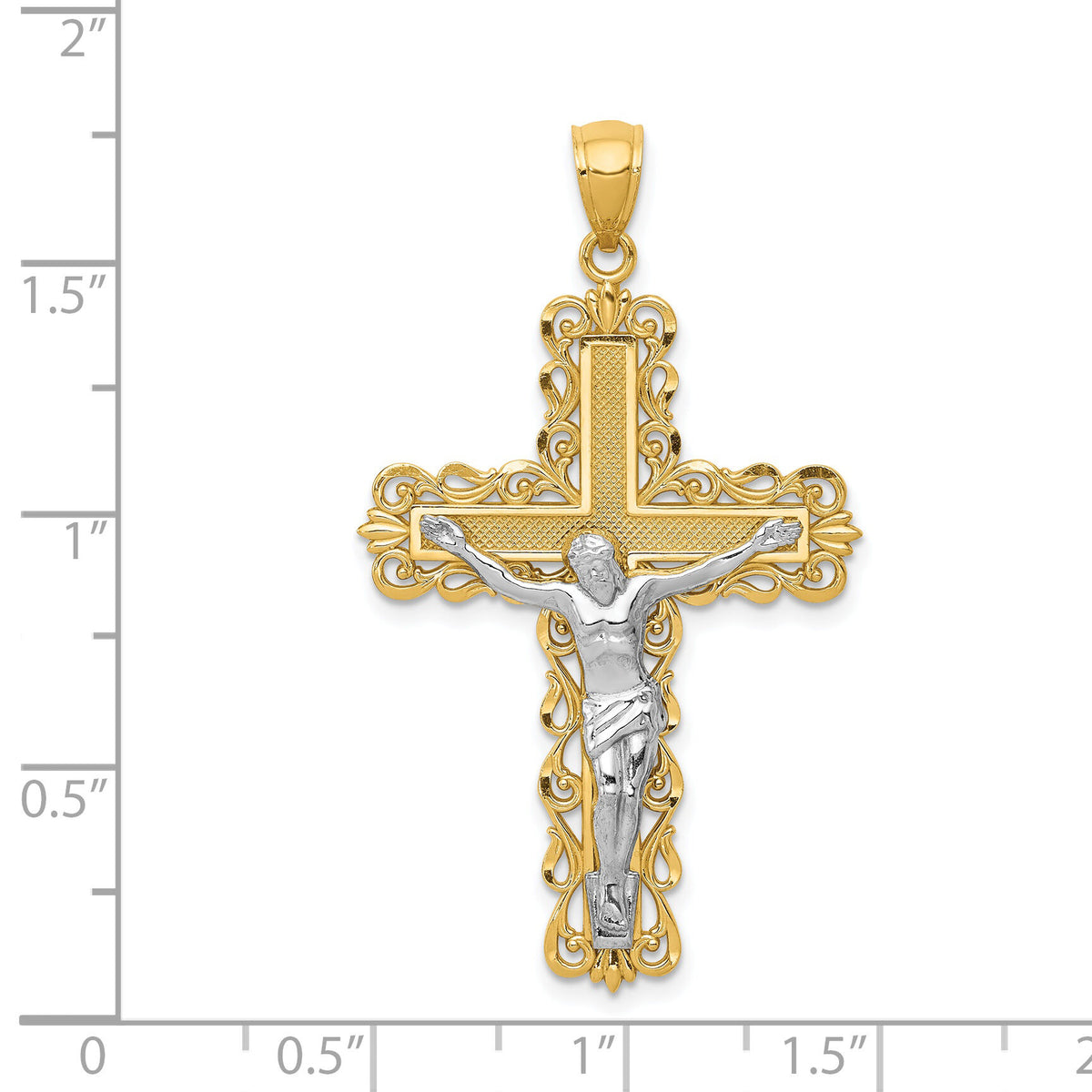 14k Two-tone Crucifix Pendant-K6324