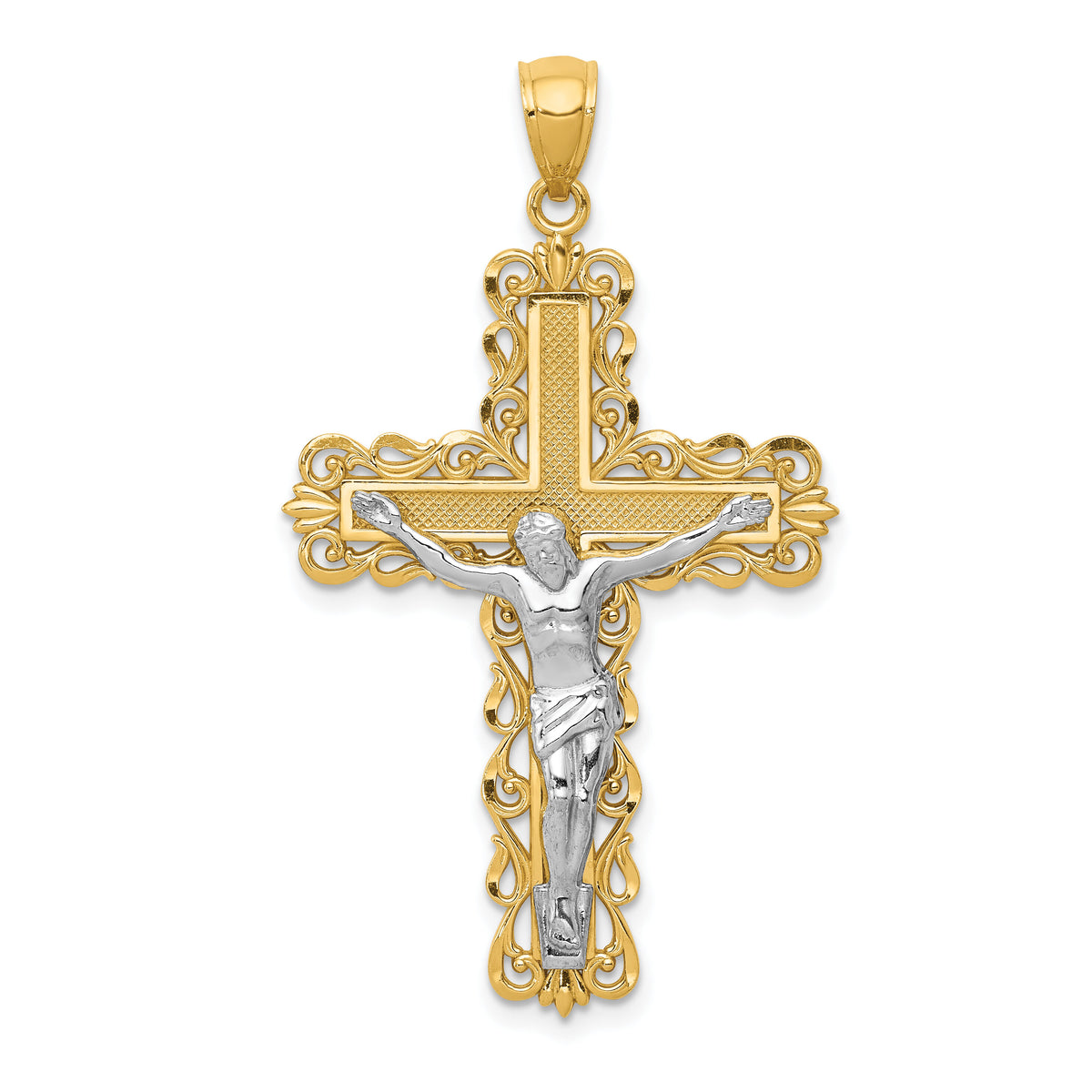 14k Two-tone Crucifix Pendant-K6324