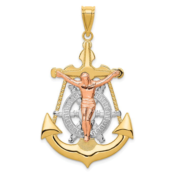 14k Tri-Color Mariner Crucifix Pendant-K6328