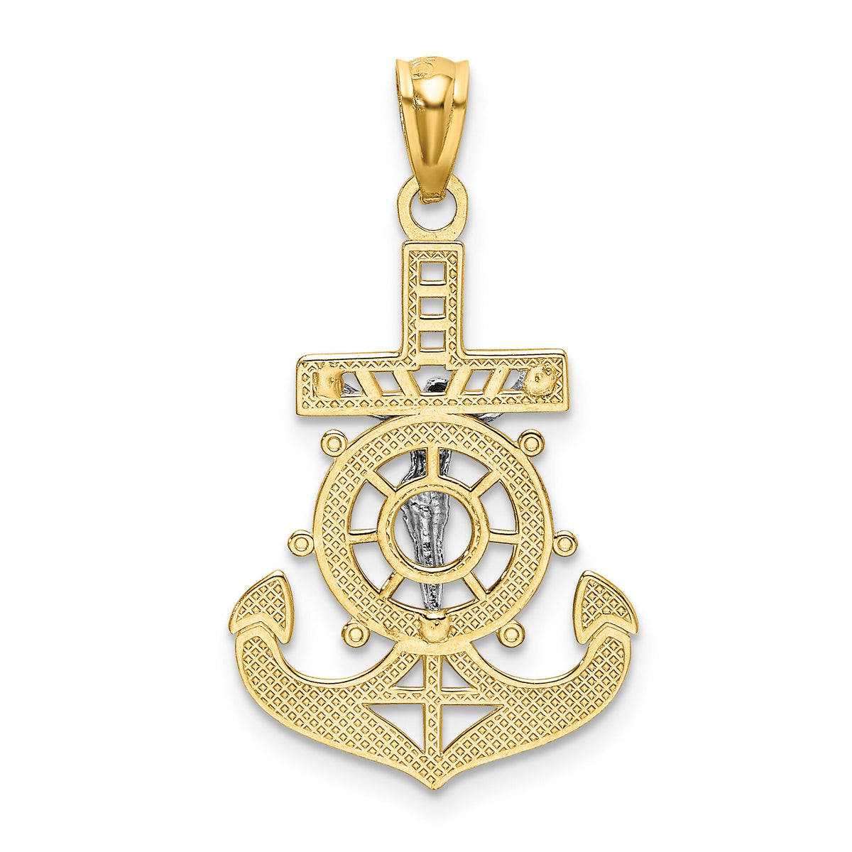 14k w/Rhodium Polished Mariners Crucifix Pendant-K6330