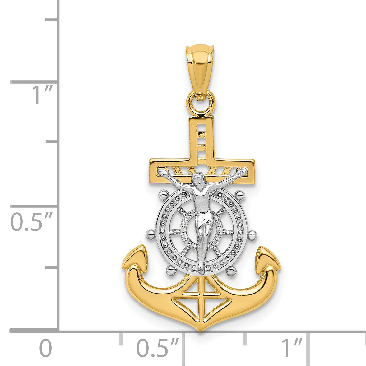 14k w/Rhodium Polished Mariners Crucifix Pendant-K6330