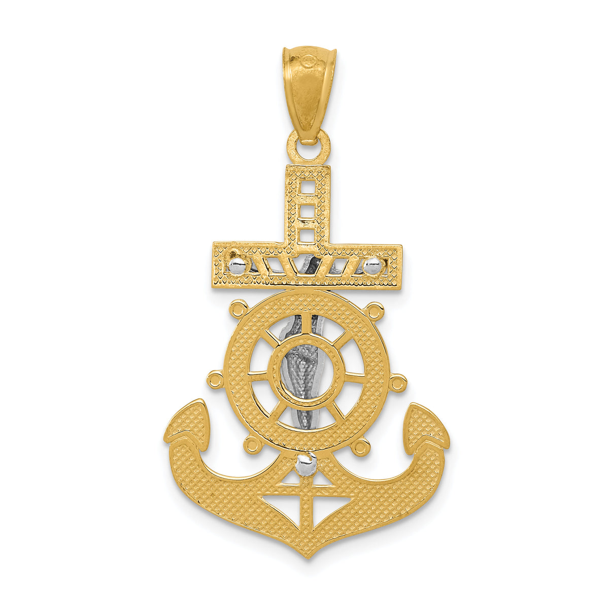 14k w/Rhodium Polished Mariners Crucifix Pendant-K6331