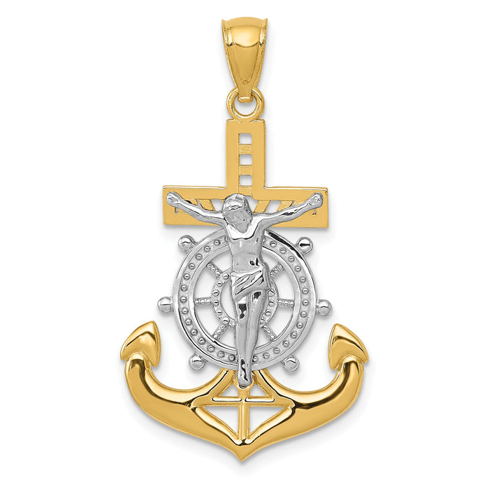 14k w/Rhodium Polished Mariners Crucifix Pendant-K6331