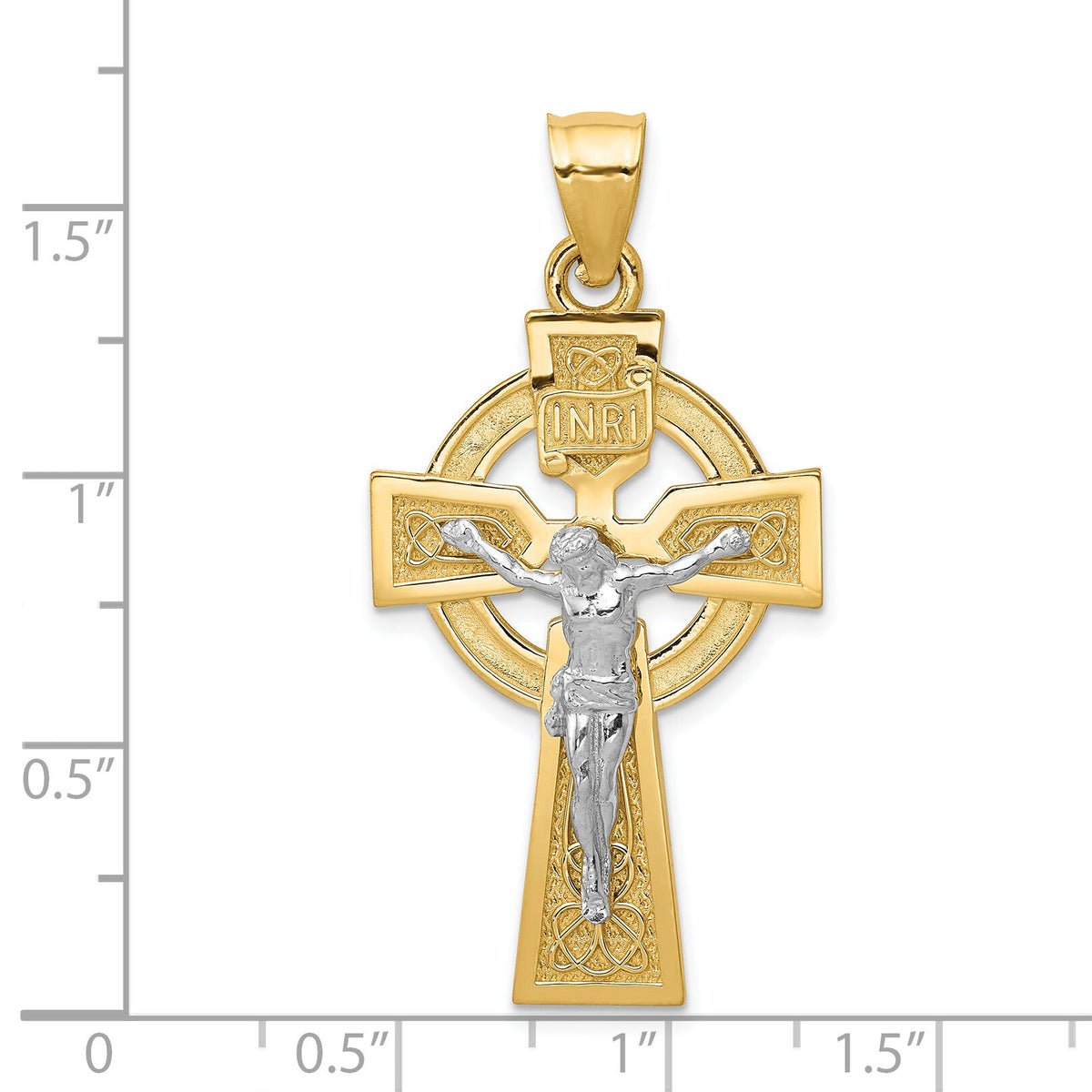 14k Two-tone Polished Celtic INRI Crucifix Pendant-K6333
