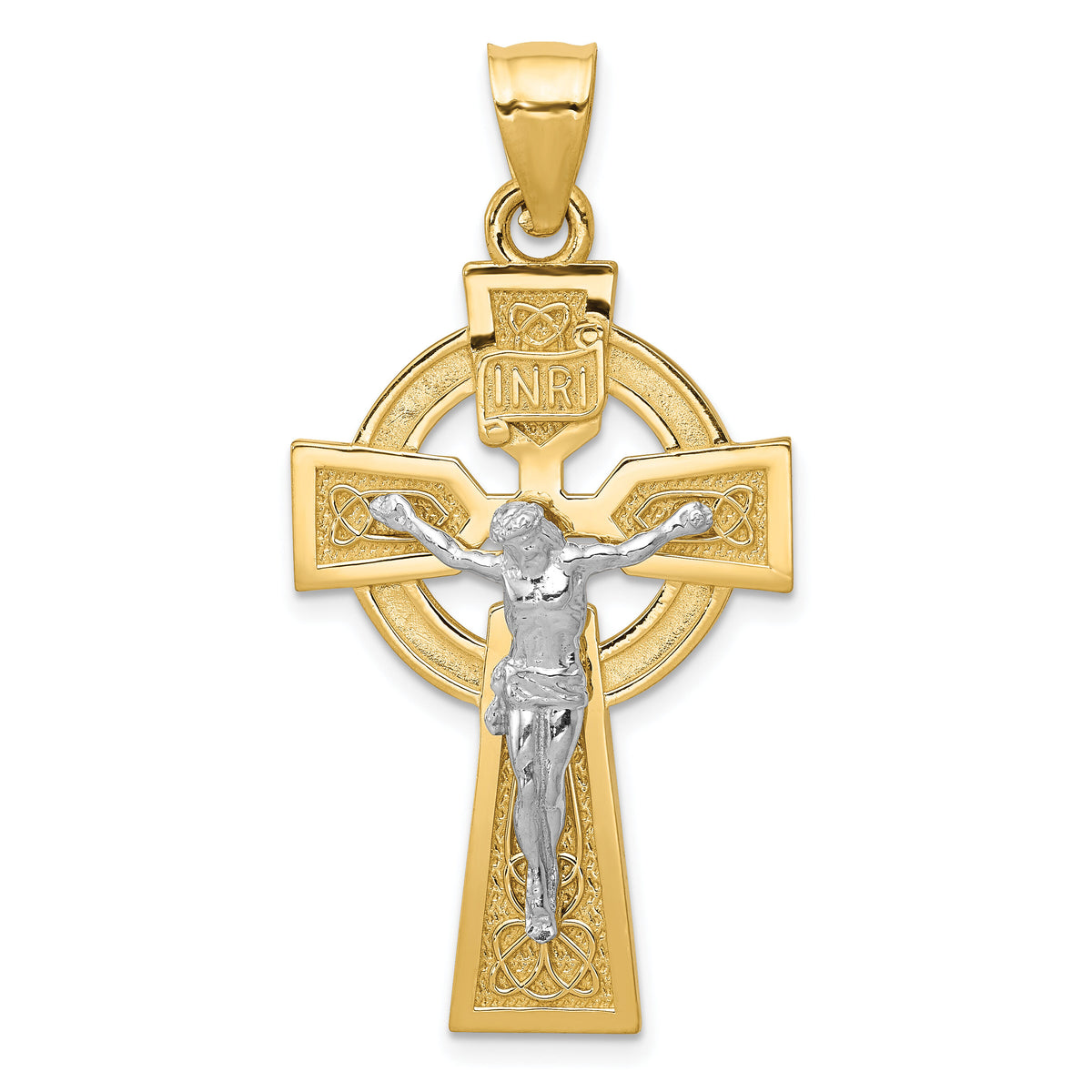 14k Two-tone Polished Celtic INRI Crucifix Pendant-K6333