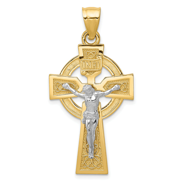 14k Two-tone Polished Celtic INRI Crucifix Pendant-K6333