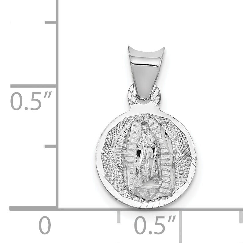 14k White Gold Our Lady of Guadalupe Semi-solid Round Pendant-K6335